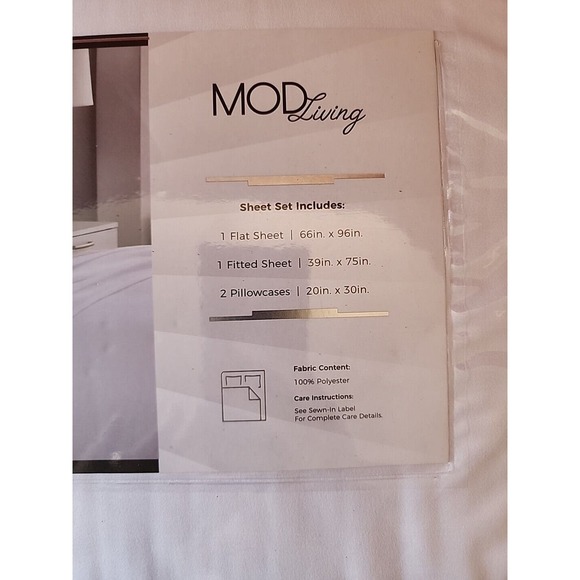 MODERN LIVING True White TWIN SHEET SET NEW Smo 6408 - Picture 9 of 9